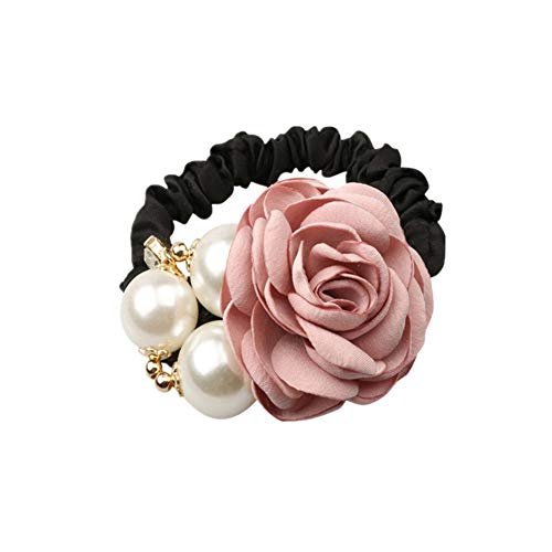 LOVEF 4Pcs Korean Fashion Pearl Hair Rope Rose Flower Rhinestone Hair Ties - Jewelry Rubber Band Ponytail Holders - görsel 4