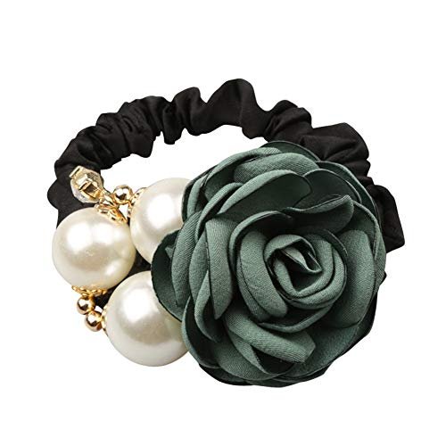 LOVEF 4Pcs Korean Fashion Pearl Hair Rope Rose Flower Rhinestone Hair Ties - Jewelry Rubber Band Ponytail Holders - görsel 8