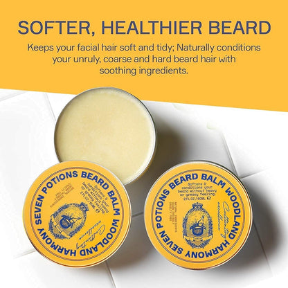 SEVEN POTIONS Beard Balm 2 oz - 100% Natural Softener with Jojoba Oil, Nourishes & Stops Itch, Woodland Harmony Avelisse