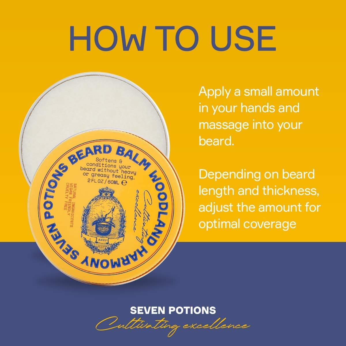 SEVEN POTIONS Beard Balm 2 oz - 100% Natural Softener with Jojoba Oil, Nourishes & Stops Itch, Woodland Harmony Avelisse