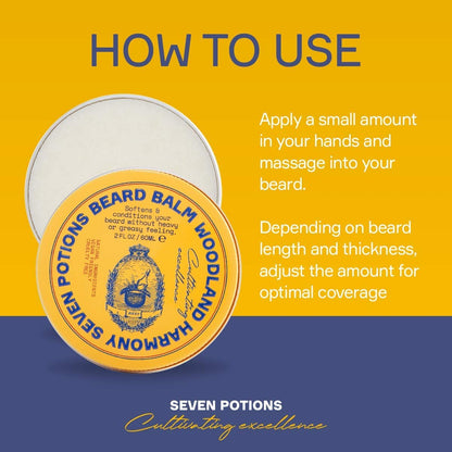 SEVEN POTIONS Beard Balm 2 oz - 100% Natural Softener with Jojoba Oil, Nourishes & Stops Itch, Woodland Harmony Avelisse