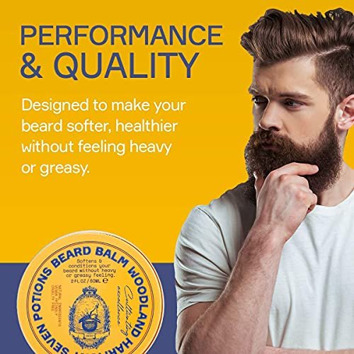 SEVEN POTIONS Beard Balm 2 oz - 100% Natural Softener with Jojoba Oil, Nourishes & Stops Itch, Woodland Harmony Avelisse