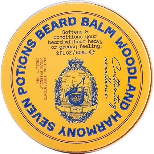 SEVEN POTIONS Beard Balm 2 oz - 100% Natural Softener with Jojoba Oil, Nourishes & Stops Itch, Woodland Harmony Avelisse