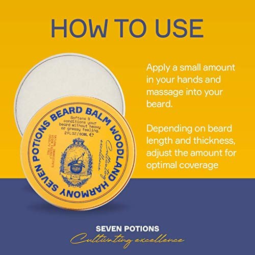 SEVEN POTIONS Beard Balm 2 oz - 100% Natural Softener with Jojoba Oil, Nourishes & Stops Itch, Woodland Harmony Avelisse