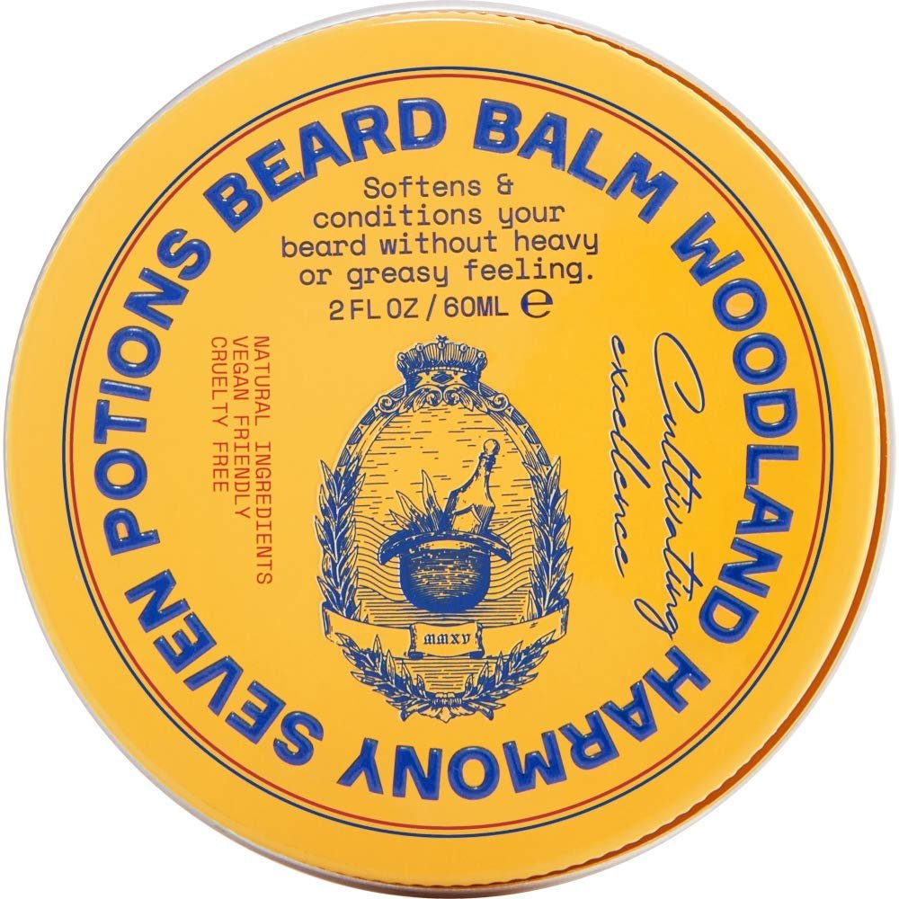 SEVEN POTIONS Beard Balm 2 oz - 100% Natural Softener with Jojoba Oil, Nourishes & Stops Itch, Woodland Harmony Avelisse