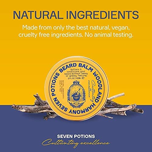 SEVEN POTIONS Beard Balm 2 oz - 100% Natural Softener with Jojoba Oil, Nourishes & Stops Itch, Woodland Harmony Avelisse