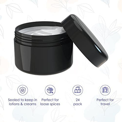 Houseables 2 Oz Black Plastic Jars with Lids – 24-Pack Empty Cosmetic Containers for Body Butter, Cream, Makeup, Travel Avelisse