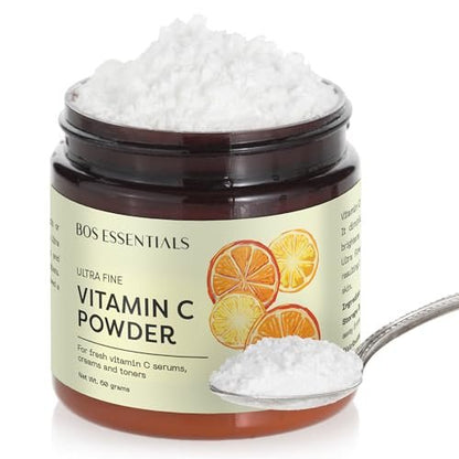 Bos Essentials Ultra Fine Vitamin C Powder – 100% Pure Ascorbic Acid, Non-GMO, Cosmetic-Grade, DIY Serum & Cream Base