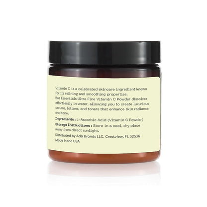 Bos Essentials Ultra Fine Vitamin C Powder – 100% Pure Ascorbic Acid, Non-GMO, Cosmetic-Grade, DIY Serum & Cream Base