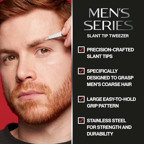 Revlon Slanted Tip Tweezers for Men - Ultra-Sharp Stainless Steel for Precision Eyebrow Shaping and Facial Hair Removal, Non-Slip Grip, Gray, 1 Count - görsel 4