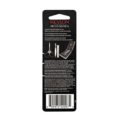Revlon Slanted Tip Tweezers for Men - Ultra-Sharp Stainless Steel for Precision Eyebrow Shaping and Facial Hair Removal, Non-Slip Grip, Gray, 1 Count