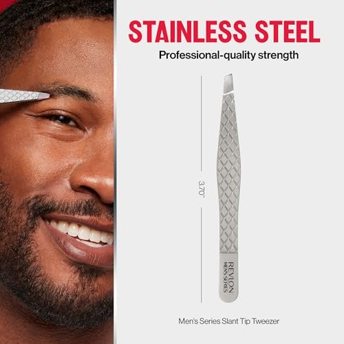 Revlon Slanted Tip Tweezers for Men - Ultra-Sharp Stainless Steel for Precision Eyebrow Shaping and Facial Hair Removal, Non-Slip Grip, Gray, 1 Count - görsel 12