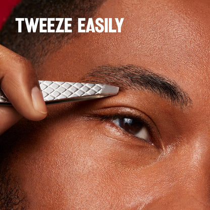 Revlon Slanted Tip Tweezers for Men - Ultra-Sharp Stainless Steel for Precision Eyebrow Shaping and Facial Hair Removal, Non-Slip Grip, Gray, 1 Count