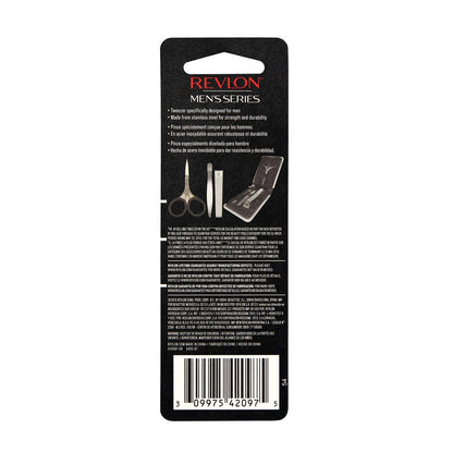 Revlon Slanted Tip Tweezers for Men - Ultra-Sharp Stainless Steel for Precision Eyebrow Shaping and Facial Hair Removal, Non-Slip Grip, Gray, 1 Count