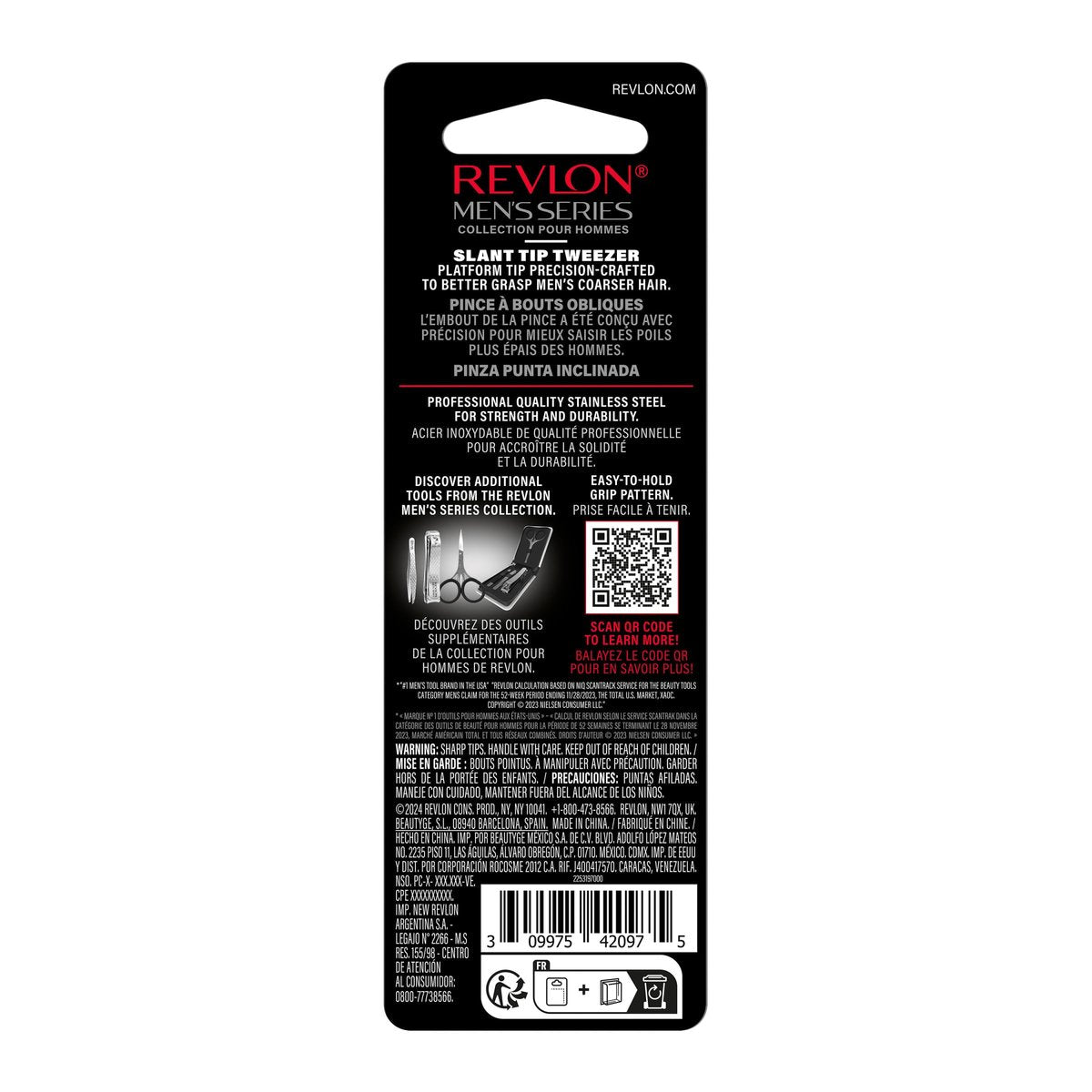 Revlon Slanted Tip Tweezers for Men - Ultra-Sharp Stainless Steel for Precision Eyebrow Shaping and Facial Hair Removal, Non-Slip Grip, Gray, 1 Count - görsel 13