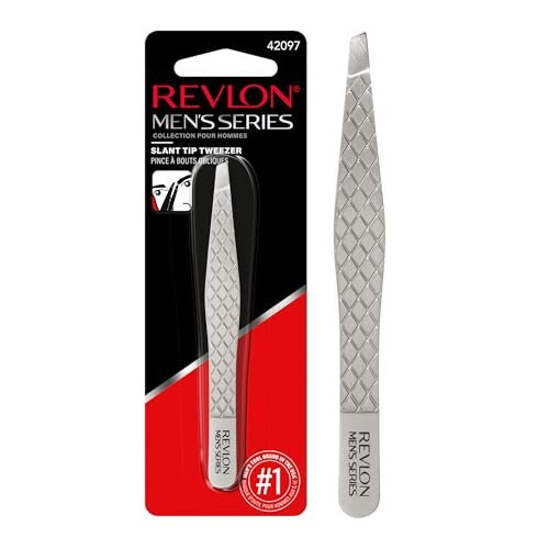 Revlon Slanted Tip Tweezers for Men - Ultra-Sharp Stainless Steel for Precision Eyebrow Shaping and Facial Hair Removal, Non-Slip Grip, Gray, 1 Count - görsel 2