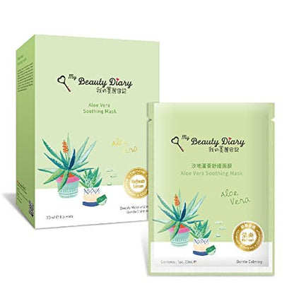 My Beauty Diary Aloe Vera Soothing Facial Mask – Hydrating & Soothing Face Sheet Mask for Refreshing, Natural Look (8 Count Pack)