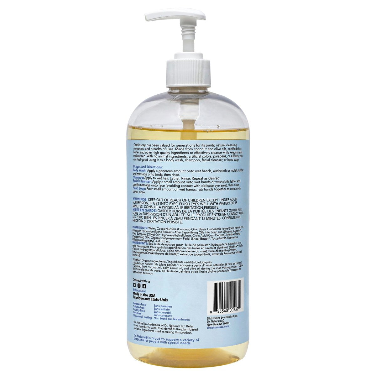 Dr. Natural Peppermint Castile Liquid Soap - 32 oz, Plant-Based, Organic Shea Butter, Multi-Purpose Soap - görsel 15