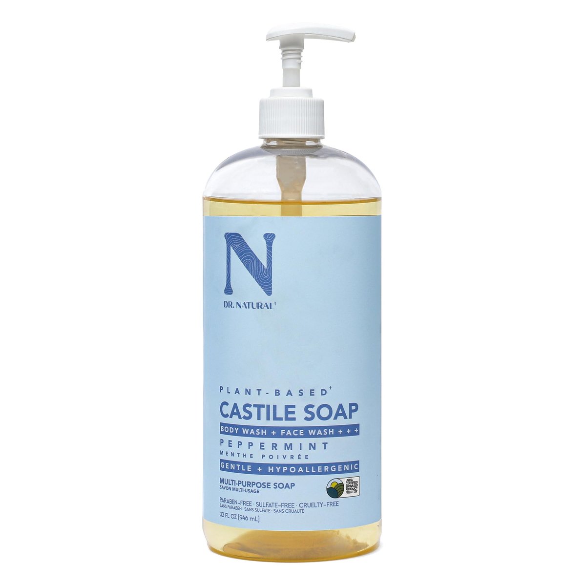 Dr. Natural Peppermint Castile Liquid Soap - 32 oz, Plant-Based, Organic Shea Butter, Multi-Purpose Soap - görsel 1