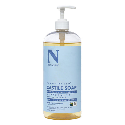 Dr. Natural Peppermint Castile Liquid Soap - 32 oz, Plant-Based, Organic Shea Butter, Multi-Purpose Soap