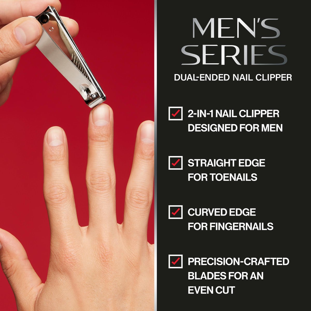 Revlon Dual-Ended Nail Clipper for Men – Stainless Steel, Straight & Curved Edges for Fingernails and Toenails - görsel 3