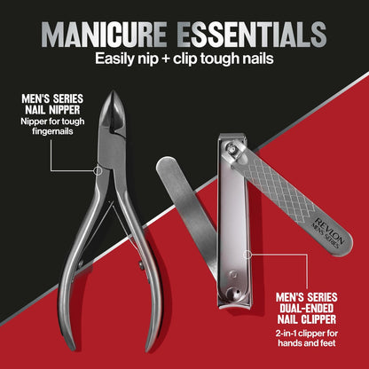 Revlon Dual-Ended Nail Clipper for Men – Stainless Steel, Straight & Curved Edges for Fingernails and Toenails