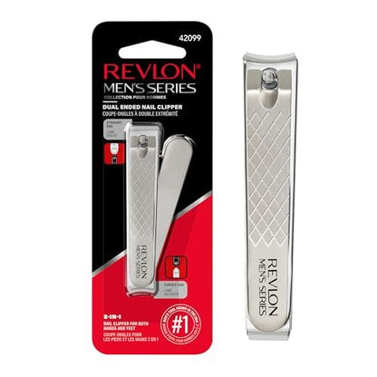 Revlon Dual-Ended Nail Clipper for Men – Stainless Steel, Straight & Curved Edges for Fingernails and Toenails