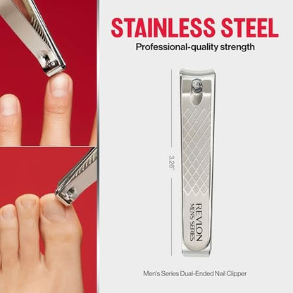 Revlon Dual-Ended Nail Clipper for Men – Stainless Steel, Straight & Curved Edges for Fingernails and Toenails
