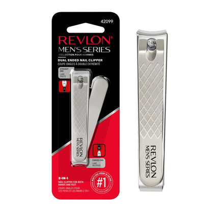 Revlon Dual-Ended Nail Clipper for Men – Stainless Steel, Straight & Curved Edges for Fingernails and Toenails