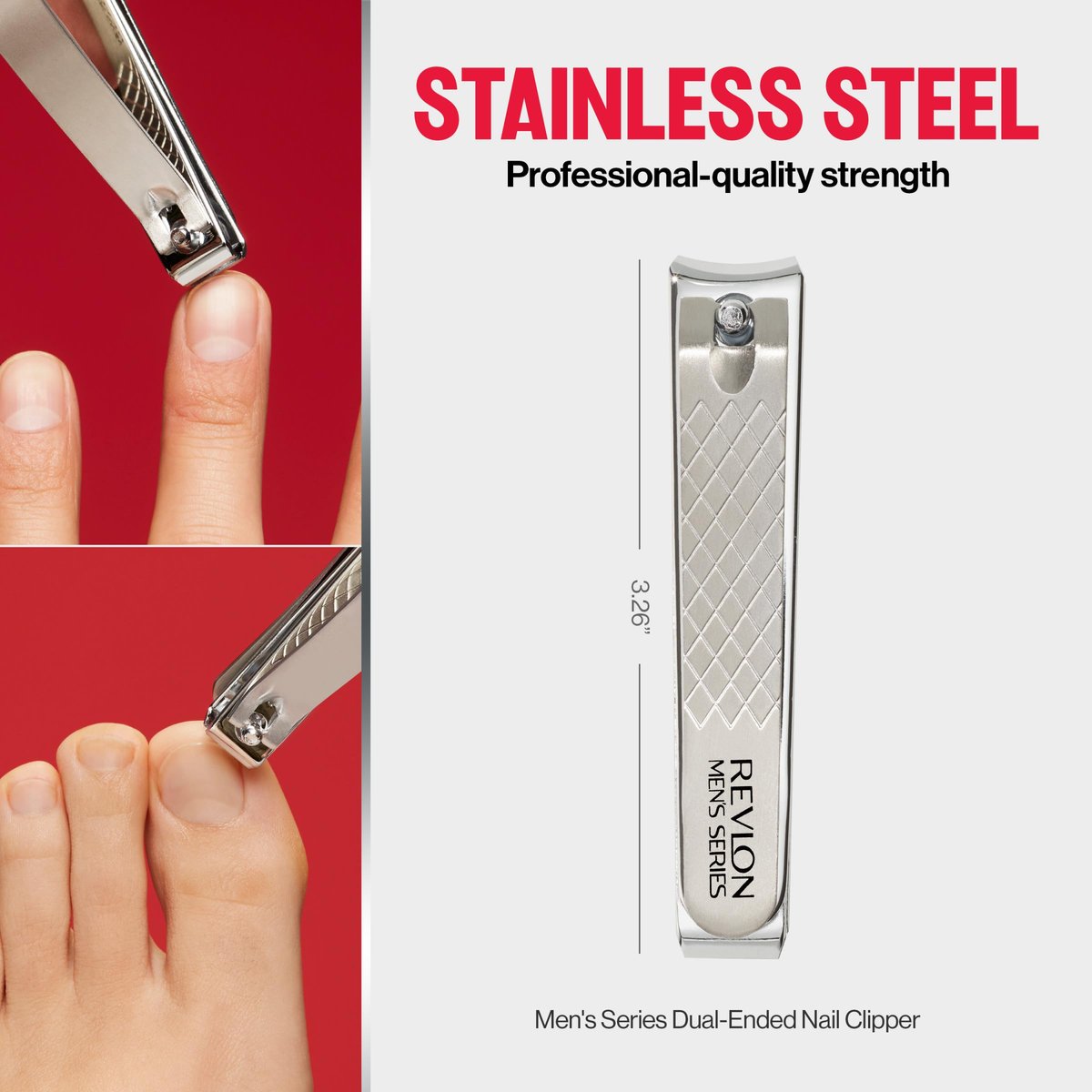 Revlon Dual-Ended Nail Clipper for Men – Stainless Steel, Straight & Curved Edges for Fingernails and Toenails - görsel 13
