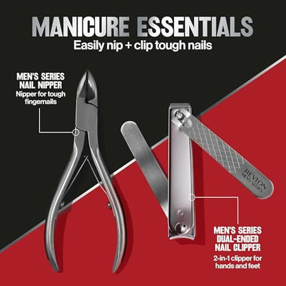 Revlon Dual-Ended Nail Clipper for Men – Stainless Steel, Straight & Curved Edges for Fingernails and Toenails