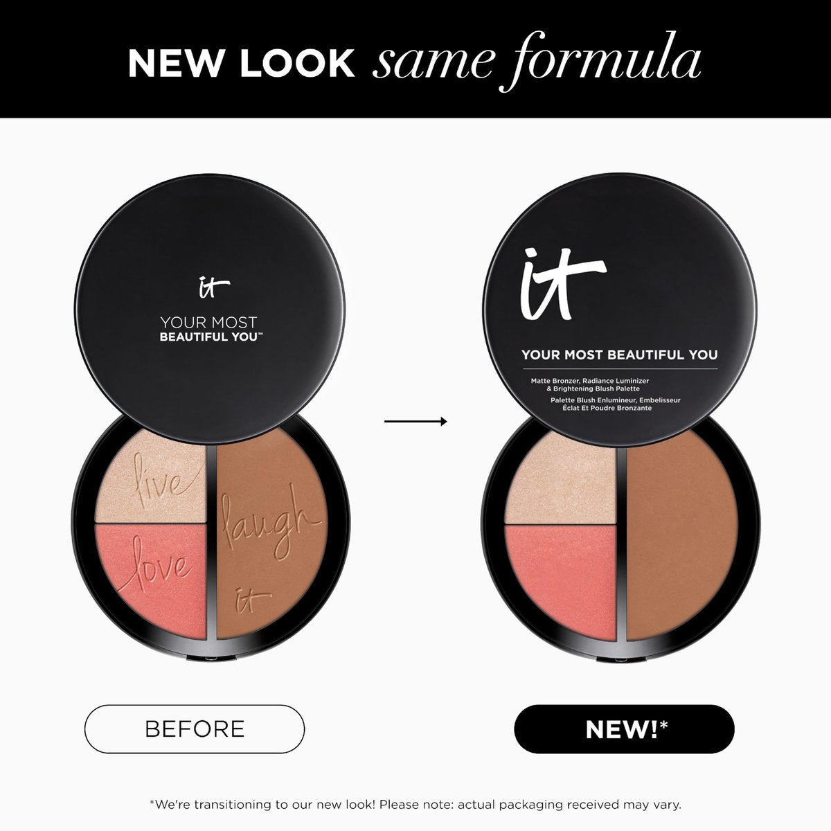 IT Cosmetics Your Most Beautiful You 3-in-1 Makeup Palette - Matte Bronzer, Radiance Luminizer, Brightening Powder Blush with Peptides & Drops of Light Technology Avelisse