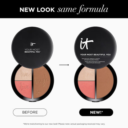 IT Cosmetics Your Most Beautiful You 3-in-1 Makeup Palette - Matte Bronzer, Radiance Luminizer, Brightening Powder Blush with Peptides & Drops of Light Technology Avelisse