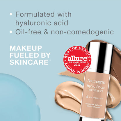 Neutrogena Hydro Boost Hydrating Tint Foundation for Dry Skin, with Hyaluronic Acid, Lightweight Oil-Free Water Gel, Non-Comedogenic, 30 Buff, 1.0 fl. oz