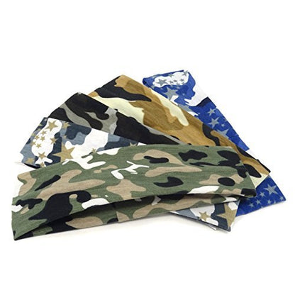 Honbay Camo Headband 5-Pack – Elastic Cotton Outdoor Sports Magic Scarf for Teens, Boys, Men, and Women