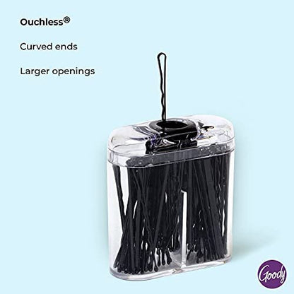 Goody SlideProof Bobby Pin Box with Magnetic Top - 75 Count, Black Bobby Pins for Hair Styling - Lock in Style, Comfortable, Pain-Free Accessories for Women & Men, All Hair Types