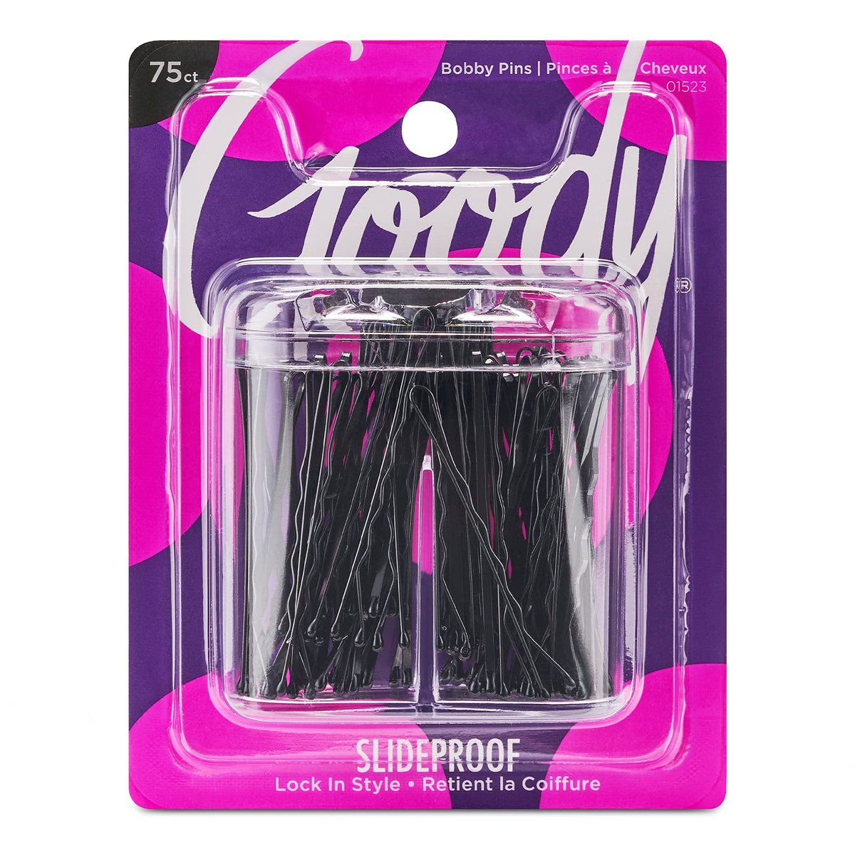 Goody SlideProof Bobby Pin Box with Magnetic Top - 75 Count, Black Bobby Pins for Hair Styling - Lock in Style, Comfortable, Pain-Free Accessories for Women & Men, All Hair Types - görsel 1