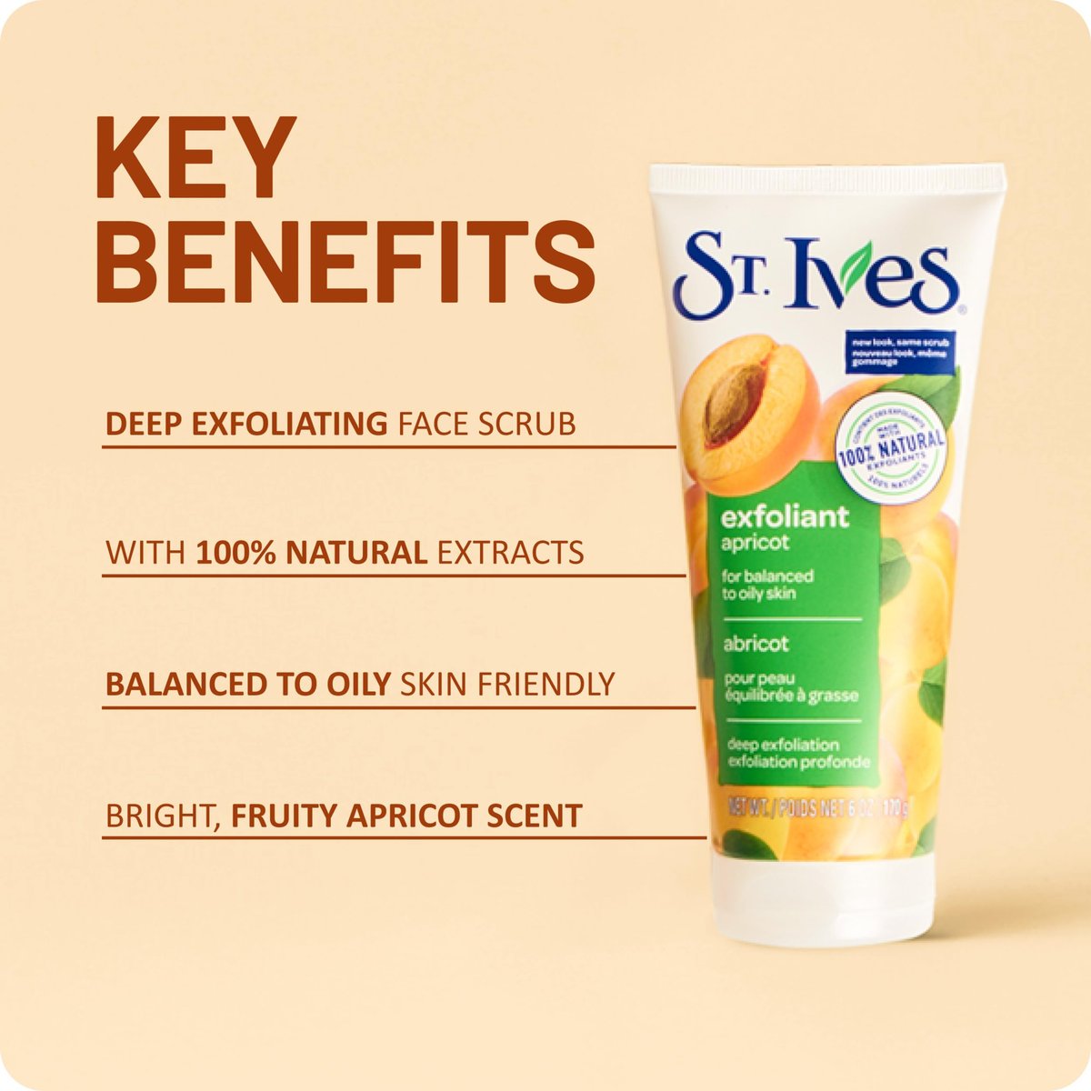 St. Ives Fresh Skin Apricot Face Scrub, Deep Exfoliator for Clean, Glowing Skin, Oil-Free Facial Scrub with 100% Natural Exfoliants, 6 oz (Pack of 4) - görsel 9