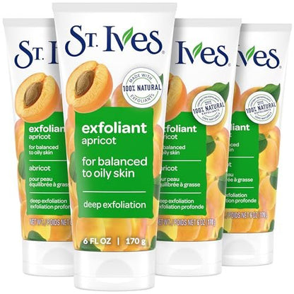 St. Ives Fresh Skin Apricot Face Scrub, Deep Exfoliator for Clean, Glowing Skin, Oil-Free Facial Scrub with 100% Natural Exfoliants, 6 oz (Pack of 4)