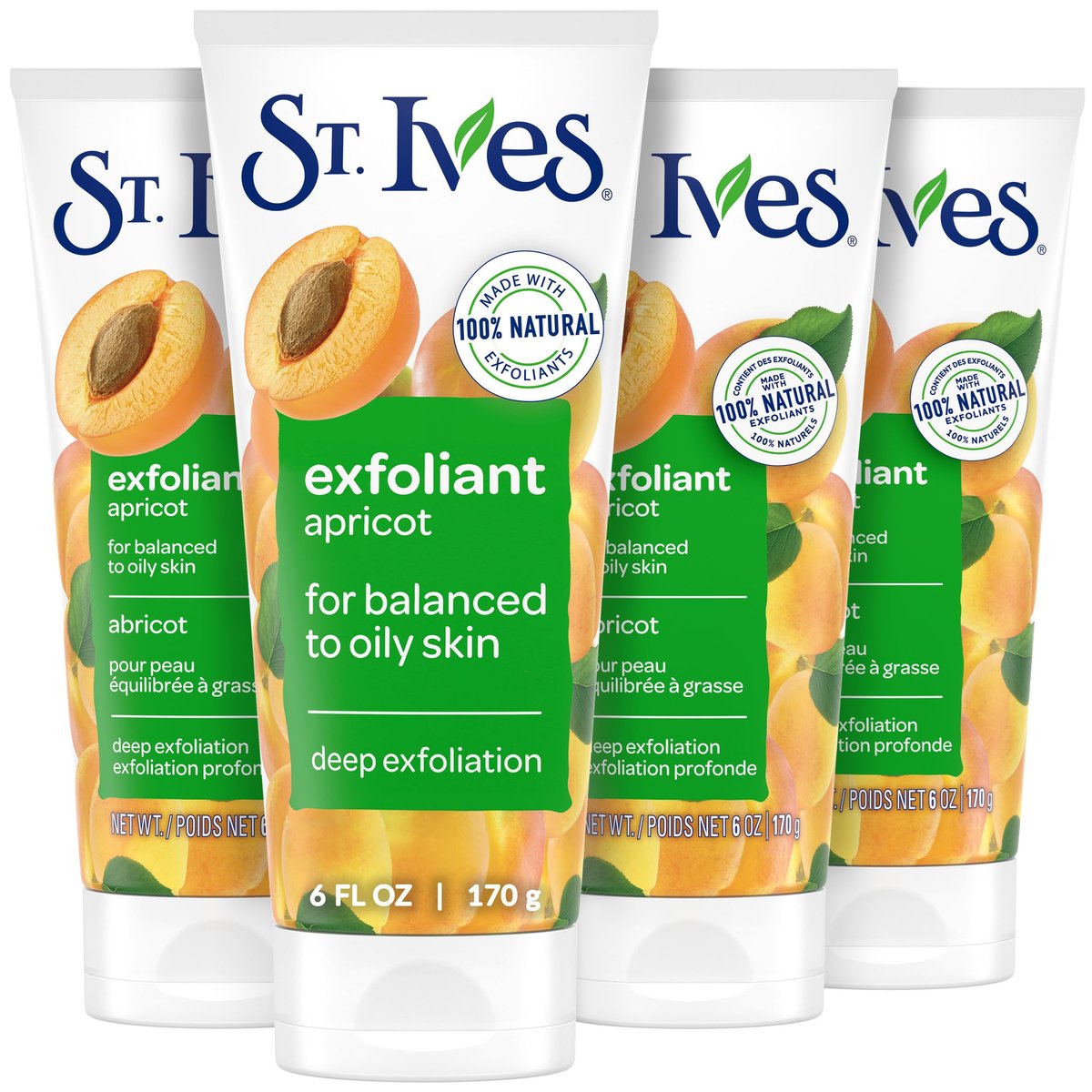 St. Ives Fresh Skin Apricot Face Scrub, Deep Exfoliator for Clean, Glowing Skin, Oil-Free Facial Scrub with 100% Natural Exfoliants, 6 oz (Pack of 4) - görsel 1