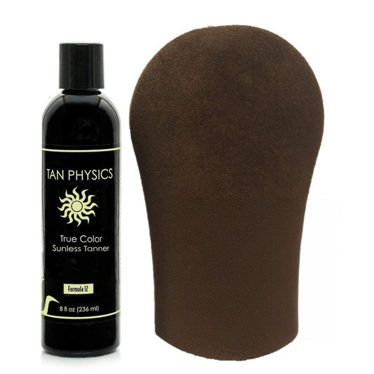 Tan Physics Sunless Tanner 8oz with Tanning Mitt – Self Tanning Lotion for Face & Body – Natural Streak-Free Glow Avelisse