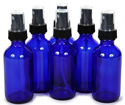 Vivaplex 6-Pack 2 oz Cobalt Blue Glass Bottles with Black Fine Mist Sprayers