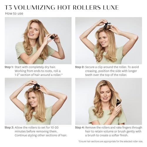 T3 Volumizing Hot Rollers LUXE - Premium Hair Curler Set for Long-Lasting Volume, Body & Shine (8 Rollers: 4 XL 1.75" & 4 Large 1.5") Avelisse