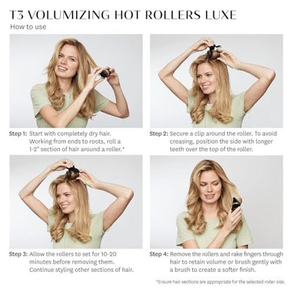 T3 Volumizing Hot Rollers LUXE - Premium Hair Curler Set for Long-Lasting Volume, Body & Shine (8 Rollers: 4 XL 1.75" & 4 Large 1.5") Avelisse