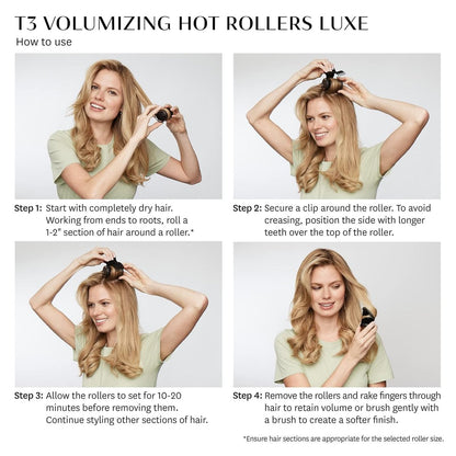 T3 Volumizing Hot Rollers LUXE - Premium Hair Curler Set for Long-Lasting Volume, Body & Shine (8 Rollers: 4 XL 1.75" & 4 Large 1.5") Avelisse