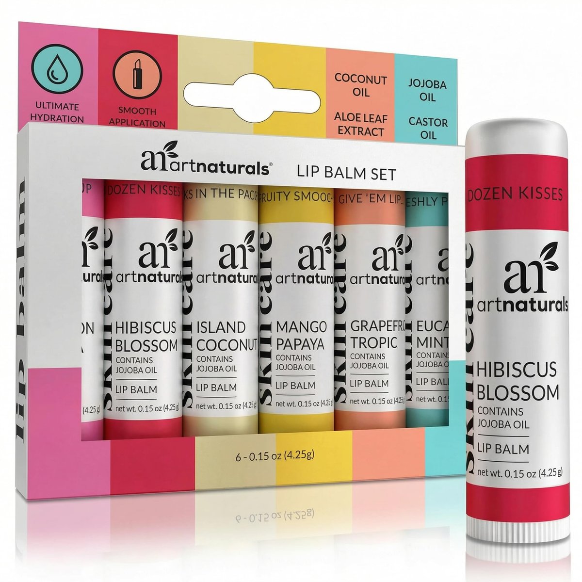 ArtNaturals Beeswax Lip Balm Gift Set – 6 Pack Assorted Flavors with Coconut Oil, Aloe & Jojoba Oil – Hydrating, Nourishing, Natural Lip Care - görsel 1