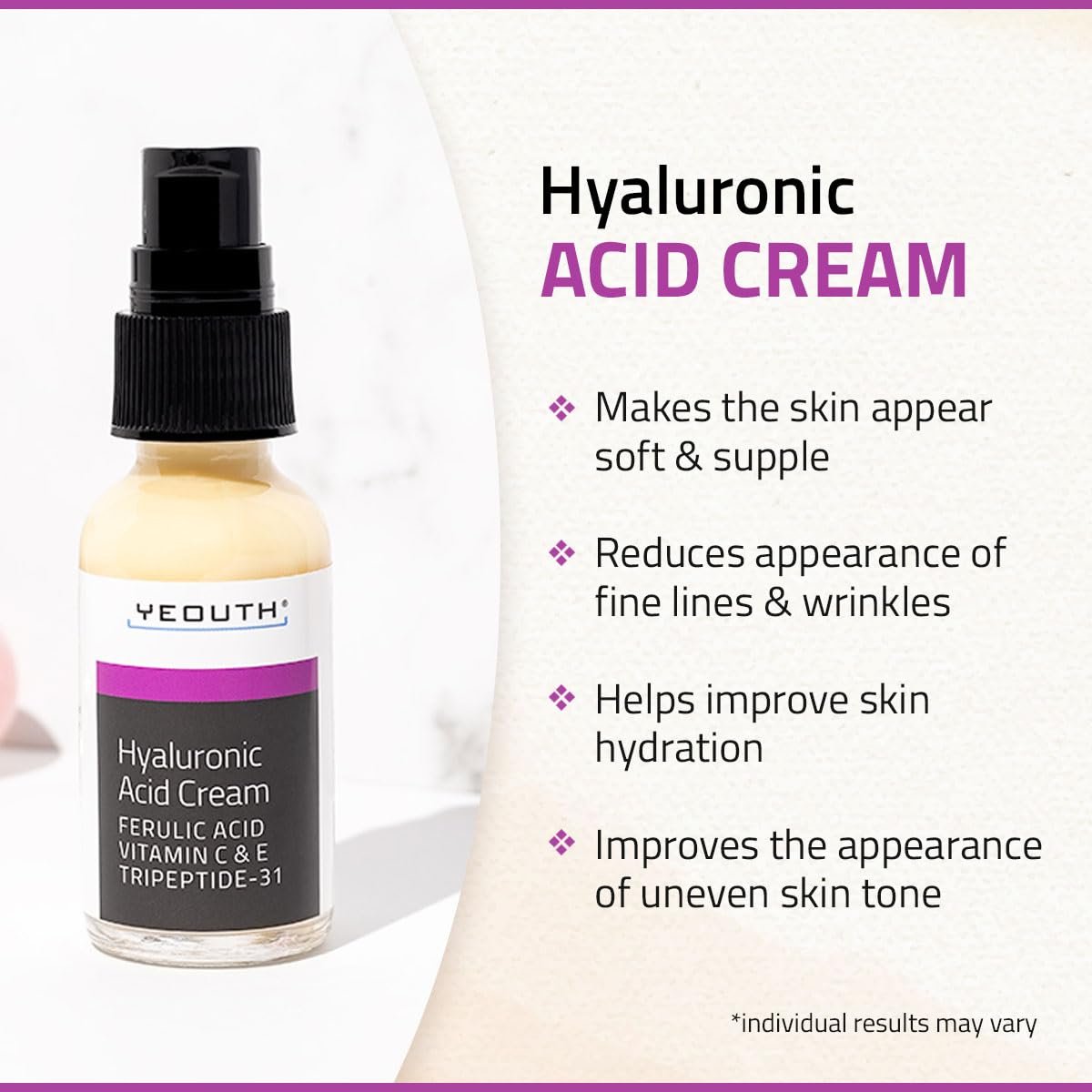 YEOUTH Hyaluronic Acid Moisturizer Face Cream with Vitamin C & E, Ferulic Acid & Tripeptide 31 – Hydrating Face Moisturizer for Dry & Dull Skin, 1 oz - görsel 5
