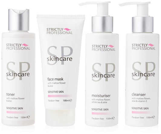 Strictly Professional Skin Care Kit for Sensitive Skin - Mallow Flower, Aloe, White Tea & Vitamin E - 4-Piece Set