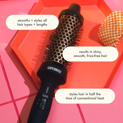 Amika Blowout Babe Thermal Ionic Hairbrush – 1.5" Ceramic Round Brush for Smoothing, Volume & Shine – Ionic Technology to Tame Frizz – Black Avelisse