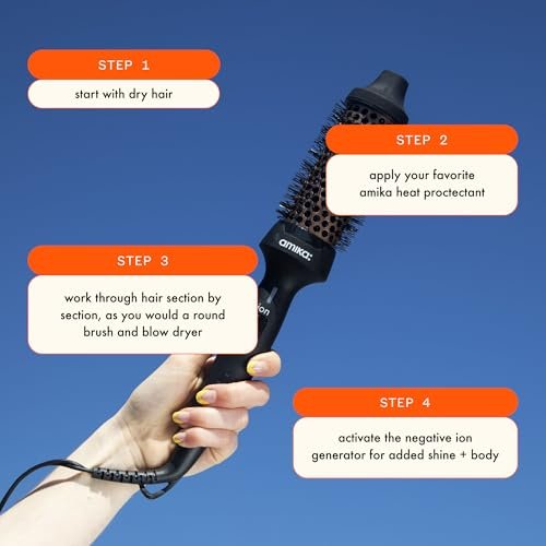 Amika Blowout Babe Thermal Ionic Hairbrush – 1.5" Ceramic Round Brush for Smoothing, Volume & Shine – Ionic Technology to Tame Frizz – Black Avelisse